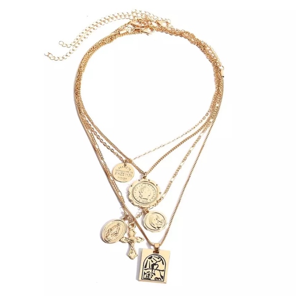 Set of Layered Gold Pendant Religious Necklaces - Picture 8 of 8